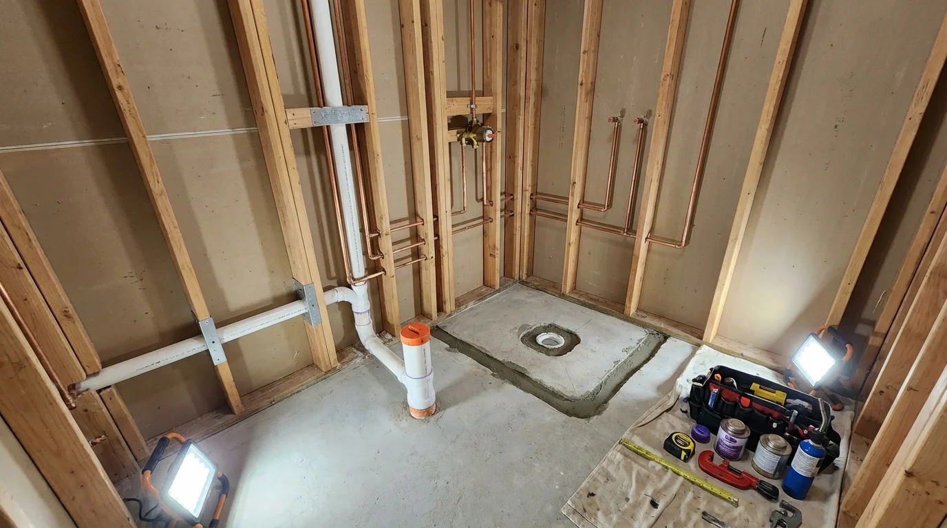 Bathroom rough-in plumbing during remodel by Johns Plumbing LLC in Meredosia