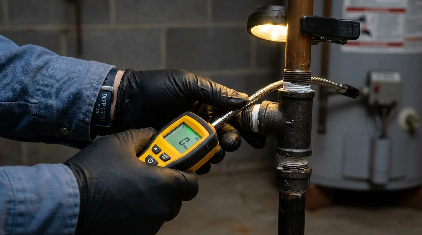 Gas leak detection with electronic sniffer by Johns Plumbing LLC in Meredosia